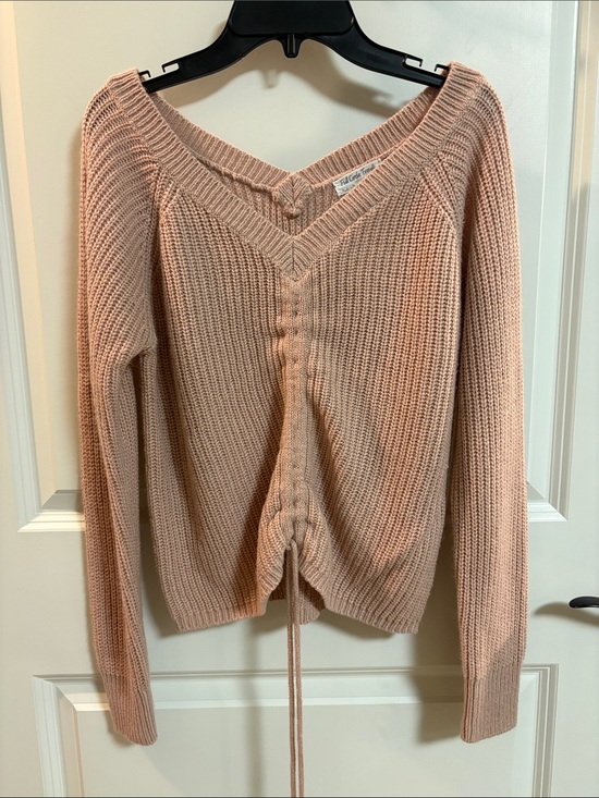 Full Circle Trends Sweaters - FULL CIRCLE TRENDS V-Neck Knit Sweater in Blush Pink